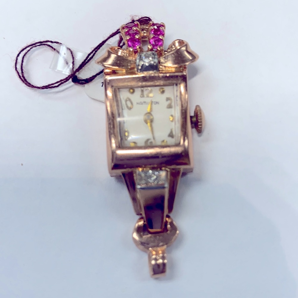 Antique Hamilton 14k Solid Gold Ruby Diamonds - image 1